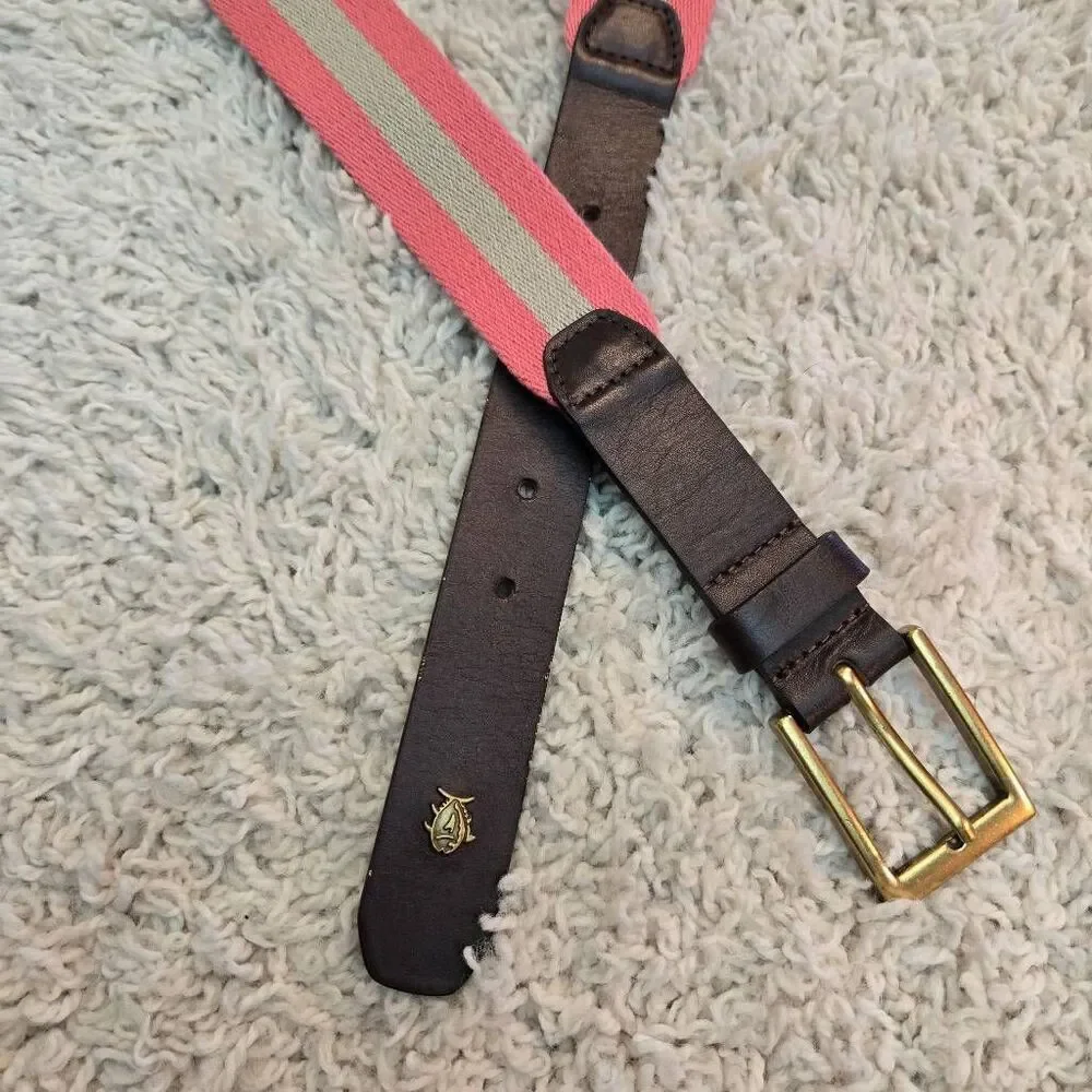 Southern Tide Pink Khaki Belt Dark Brown Leather size 32